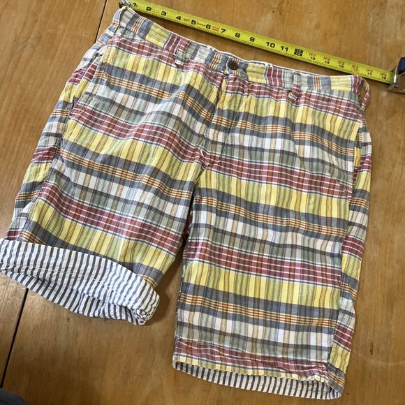 Taylor Vintage Reversible Madras/Patchwork/Striped Men’s Shorts Sz 32/33 - Picture 1 of 11
